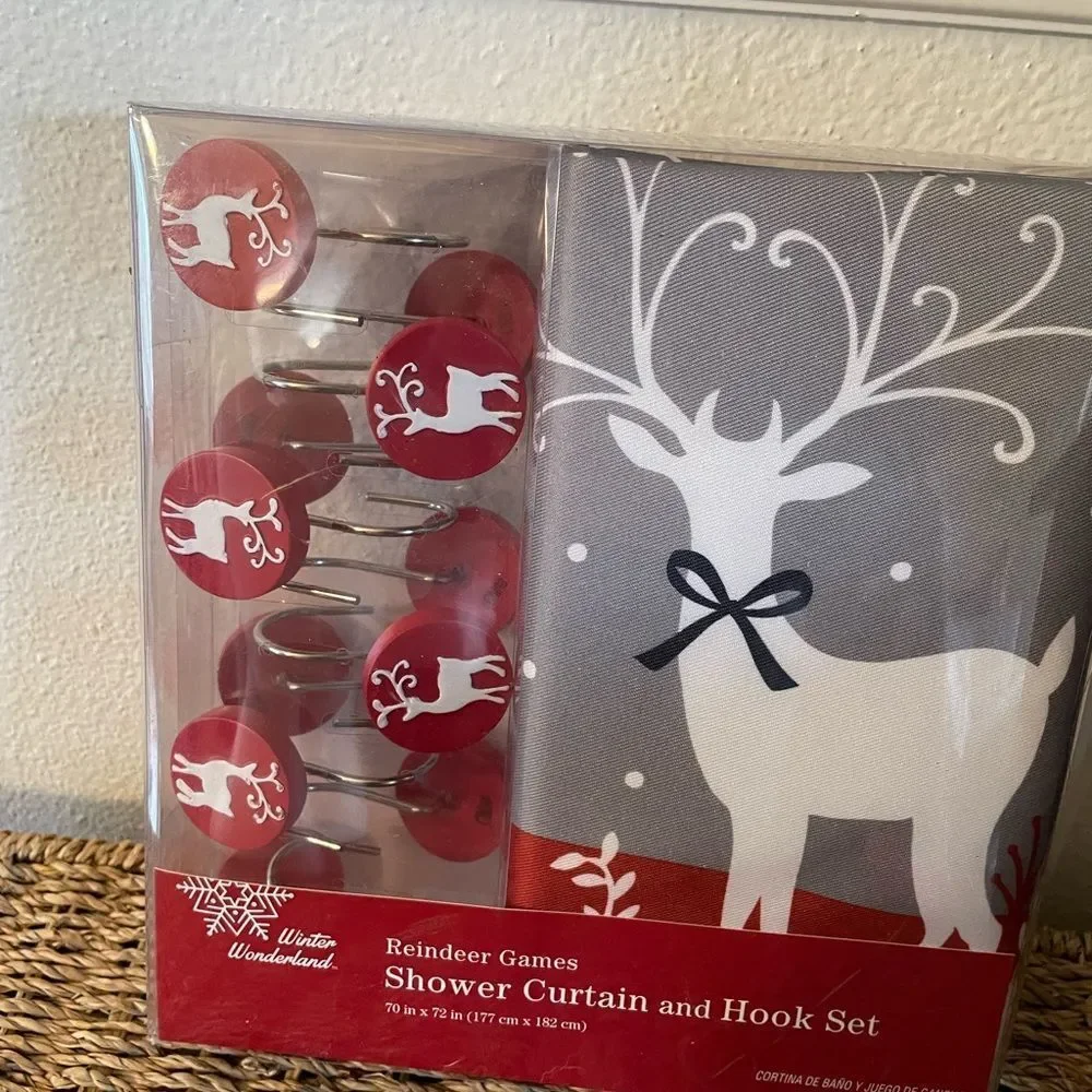 Reindeer Games Shower Curtain and Matching Hooks